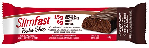 Case of 12 Boxes of Slimfast Bake Shop Meal Replacement Bars, with 15g of Protein & 5g Fiber, 5 - 60g Bars per Box and 12 Boxes per case = 60 Bars Total; Bake Shop Chocolatey Cupcake Bar