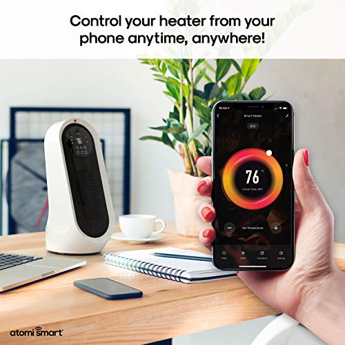 Atomi Smart WiFi Portable Tabletop Space Heater - 2nd Gen, 1500W, Oscillating, 750 Sq. Ft. Coverage, Works with Alexa & Google Assistant, Beeping Sound
