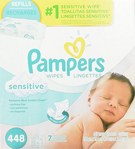 Sensitive Baby Wipes, White, Cotton, Unscented, 448/carton by PAMPERS