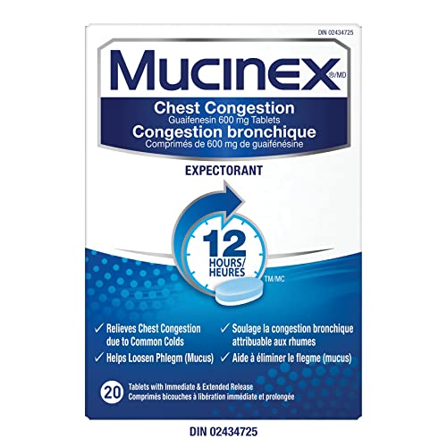 Mucinex Chest Congestion Guaifenesin 600 mg Tablets Expectorant (Cough Medicine), 40 Count