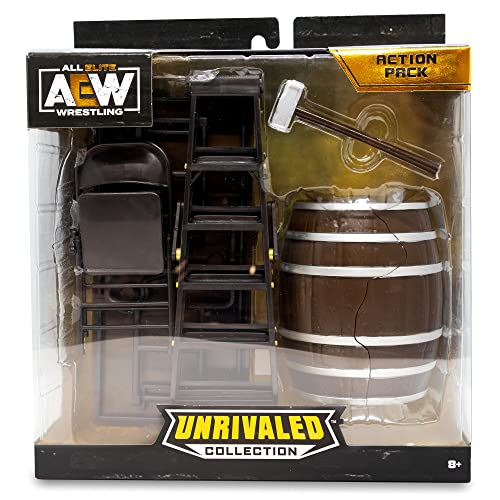 AEW Table, Ladder, Chair, Sledgehammer, and Barrel Hardcore Wrestling Action Figure 5 Piece Accessory Pack