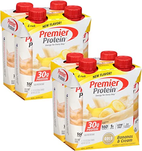 Premier Protein 30g Protein Shakes, Bananas & Cream, 11 Fluid Ounces, 4 Count (Pack of 2)