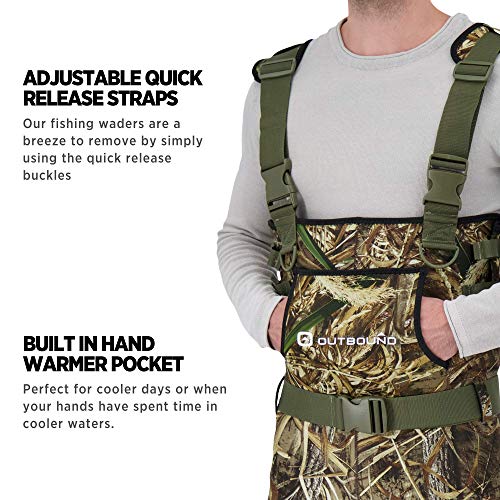 OUTBOUND Neoprene Chest Waders with Boots for Men & Women | Water-Proof Camo Fishing Waders | Real Tree Max-5