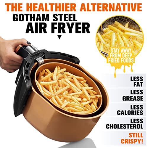 Gotham Steel 4 Qt Air Fryer, Small Air Fryer with Nonstick Copper Coating, Fat Draining Design, Oil Free, Healthy, Rapid Air Technology, Easy Use Temperature Control, Dishwasher Safe, 100% Toxin Free