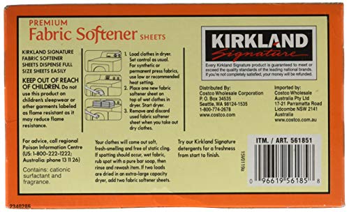 Kirkland Signature Premium Fabric Softener Sheets, Refreshing Scent 250 CT (Pack of 2)