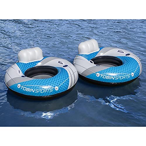 New 2020 Tobin Sports River Sport Tubes (2) with BACKREST and Cup Holders - Premium Quality - INFLATA-Shield - Thicker Material - Increased Strength - Embossed Texture - MESH Bottom