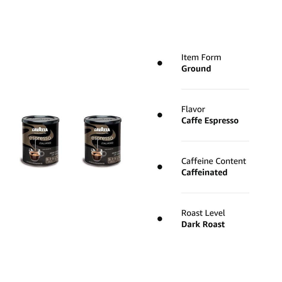 Lavazza Caffe Espresso Ground Coffee, 8-Ounce Cans (Pack of 2)