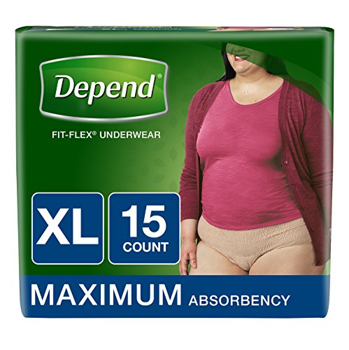 Depend Fit-flex Incontinence Underwear for Women, Maximum Absorbency, X-Large, Tan, 15 Count
