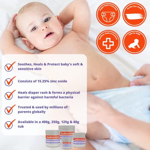 Sudocrem - Diaper Rash Cream for Baby, Soothes, Heals, and Protects, Relief and Treatment of Diaper Rash, Zinc Oxide Cream - 400g