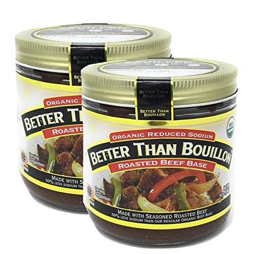 Better Than Bouillon Organic Sodium Reduced Seasoned Roasted Beef Base, 76 Servings 2 PK x 16 Oz / 454 Grams, Total 32 Oz (Less Sodium)