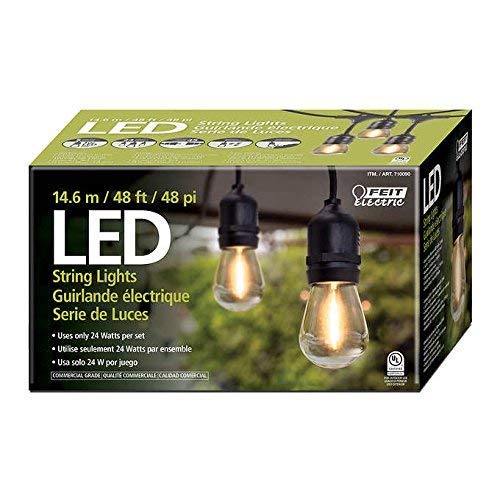 Feit Electric Outdoor String Lights, 48 Feet, 24 Light sockets (26 led Bulb Included)