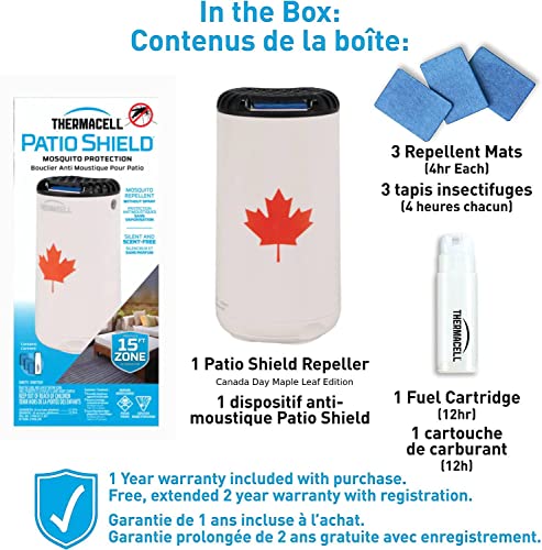 Thermacell Patio Shield Mosquito Repeller, Canada Day - White & Red Maple Leaf Highly Effective Mosquito Repellent for Patio; No Candles or Flames, DEET-Free, No Odour, Bug Spray Alternative; Includes 12-Hour Refill (Canada Day - White & Red Maple Leaf)