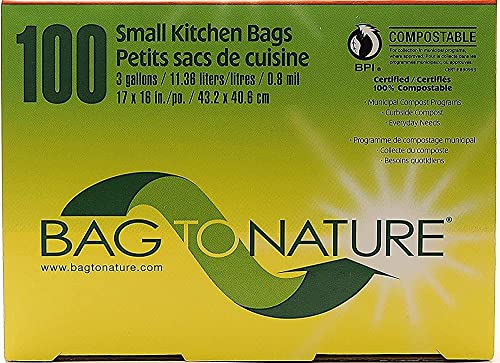 Bag to Nature- Biodegradable and Compostable Mini Kitchen Garbage Bags for Countertop Food Waste Compost Bins (by Bag-To-Nature, 100 Count)