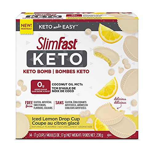 Slim-Fast Keto Bomb Snacks, Case of 12 Boxes of 14x17g Iced Lemon Drop Cups Per Box (168 Cups), Ice Lemo Cup, 2856 Grams