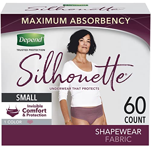 Depend Silhouette Adult Incontinence and Postpartum Underwear for Women, Small (26–34" Waist), Maximum Absorbency, Berry, 60 Count (2 Packs of 30)