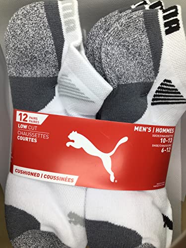 PUMA Mens No Show Low Cut Moisture Control Sport Socks (Shoe Size 7-11) - White - 12 Pack