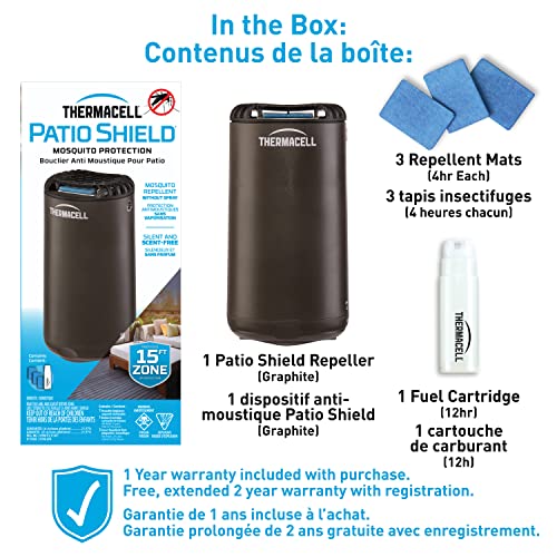 Thermacell Patio Shield Mosquito Repeller, Graphite; Effective Mosquito Repellent for Patio; No Candles or Flames, DEET-Free, No Odour, Bug Spray Alternative; Includes 12-Hour Refill, One Size