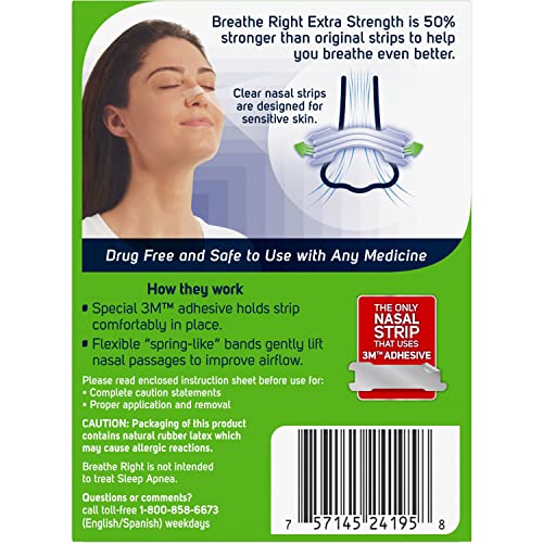 Breathe Right, Nasal Strips Extra Clear for Sensitive skin, 26 strips (2 pack)