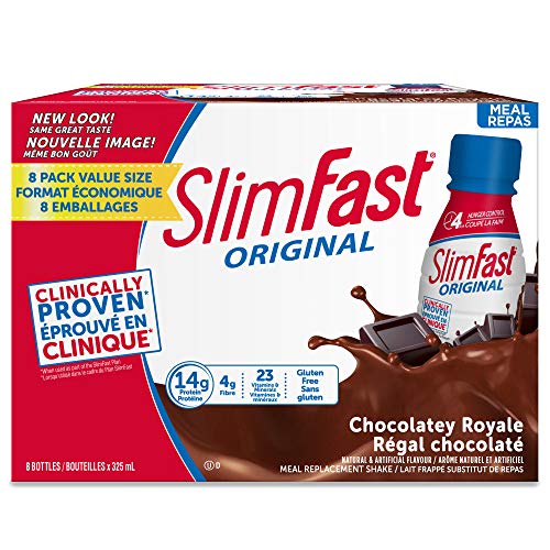 SlimFast Original Meal Replacement or Weight Loss Ready to Drink Shakes with 14g of Protein, 4g of Fibre Plus 23 Vitamins and Minerals, Chocolatey Royal, 8 Bottles x 325ml