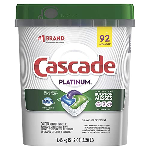 Cascade Platinum Dishwasher Detergent, 15x Strength With Dawn Grease Fighting Power, Fresh Scent (92 Count)