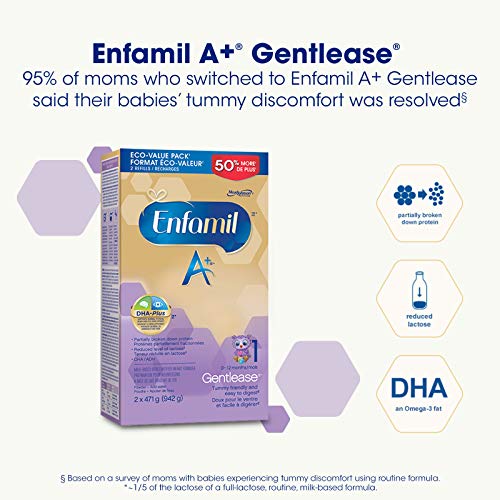 Enfamil A+ Gentlease, Baby Formula, Easy to Digest, Contains DHA ( a type of Omega-3 fat), Value Pack, Powder Refill, 942g, Pack of 4