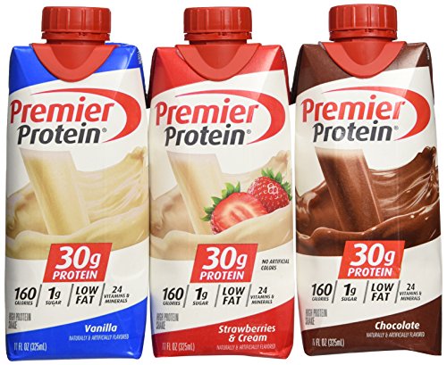 Lot of 12 Premier Protein 30g High Protein Shakes 11 Oz. Variety Pack Contains Chocolate, Vanilla and Strawberry