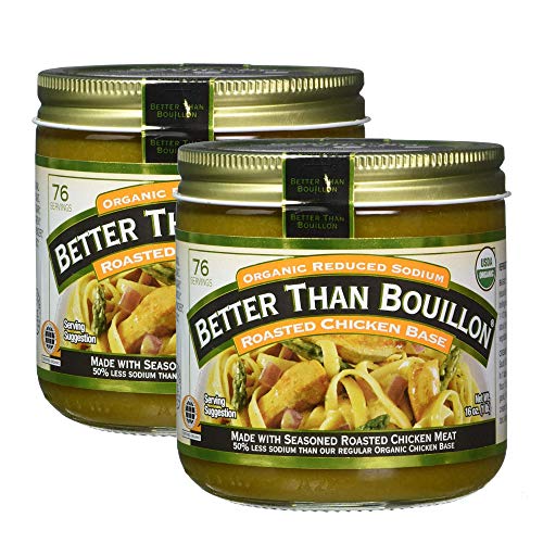Better Than Bouillon Organic Sodium Reduced Roasted Chicken Base, 76 Servings 2 PK x 16 Oz / 454 Grams, Total 32 Oz (Less Sodium)