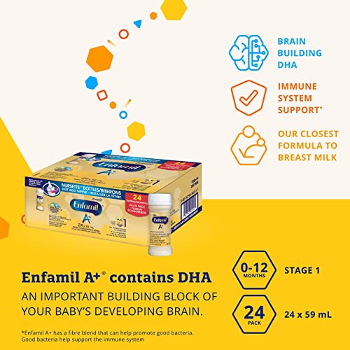 Enfamil A+, Baby Formula, Ready to Feed Nursettes, DHA (a type of Omega-3 fat) to help support brain development, Age 0-12 months, 59ml x 24 count