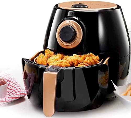 Gotham Steel 4 Qt Air Fryer, Small Air Fryer with Nonstick Copper Coating, Fat Draining Design, Oil Free, Healthy, Rapid Air Technology, Easy Use Temperature Control, Dishwasher Safe, 100% Toxin Free