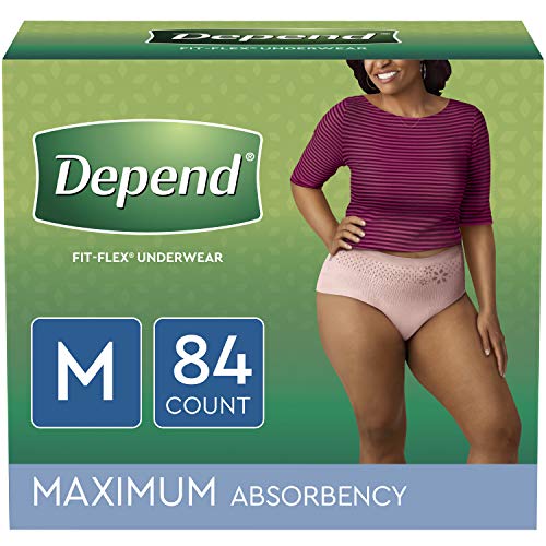 Depend FIT-FLEX Incontinence Underwear for Women, Disposable, Maximum Absorbency, M, Blush, 84 Count