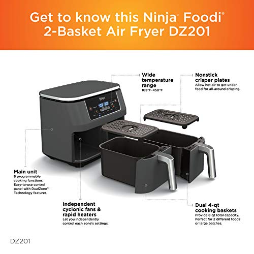 Ninja Foodi 8 Qt 6 In 1 XL 2 Basket Air Fryer With Dual Zone Technology  DZ201