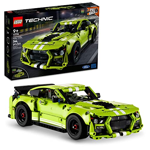 Lego Technic Ford Mustang Shelby GT500 Set 42138, Pull Back Drag Toy Race Car Model Building Kit, Gifts for Kids and Teens with AR App Play Feature