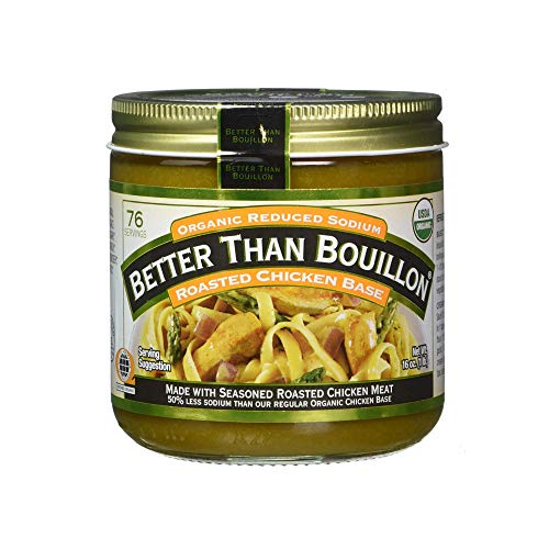 Better Than Bouillon Organic Sodium Reduced Roasted Chicken Base, 76 Servings 2 PK x 16 Oz / 454 Grams, Total 32 Oz (Less Sodium)
