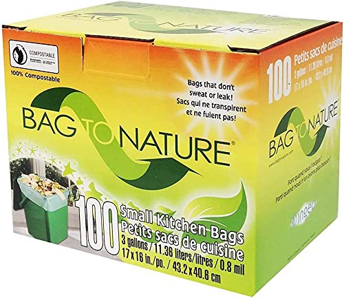 Bag to Nature- Biodegradable and Compostable Mini Kitchen Garbage Bags for Countertop Food Waste Compost Bins (by Bag-To-Nature, 100 Count)