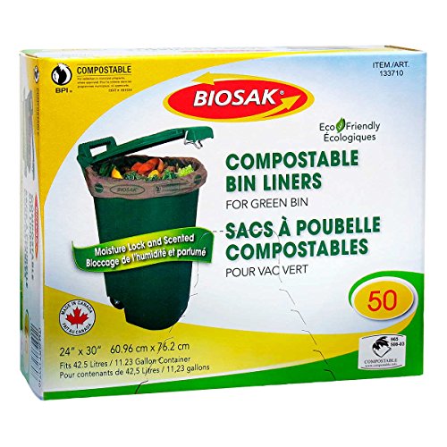 Biosak Compostable Green Bin Liners, 60.96 cm × 76.2 cm (24 in × 30 in), Pack of 50