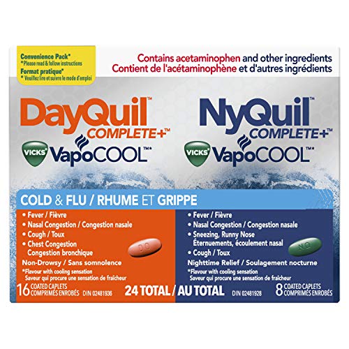 Vicks dayquil and Nyquil Complete Plus Vapocool Cold, Flu and congestion Medicine, Day and Night 24 count