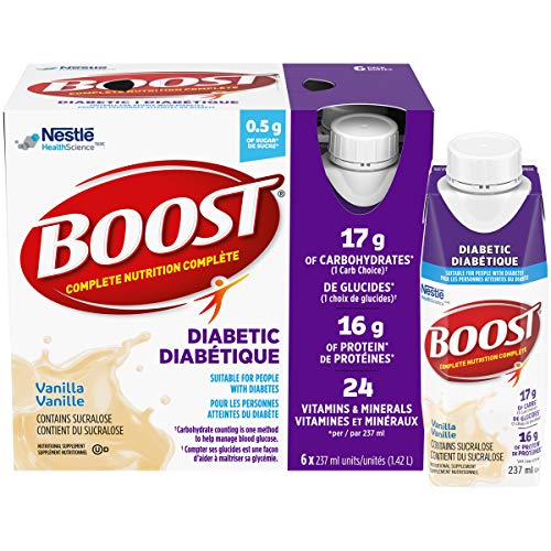 BOOST Diabetic Nutritional Supplement, Vanilla, 4 six-packs of 237ml