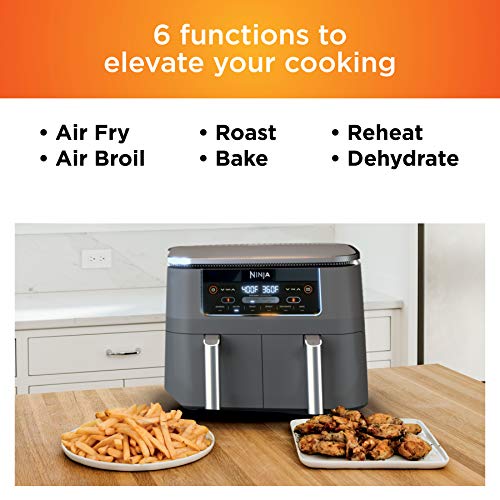 DZ201 Foodi 8 Quart 6-in-1 DualZone 2-Basket Air Fryer with 2 Independent Frying  Baskets, Match Cook & Smart Finish to Roast, Broil, Dehydrate & More for  Quick, Easy Meals, Grey 