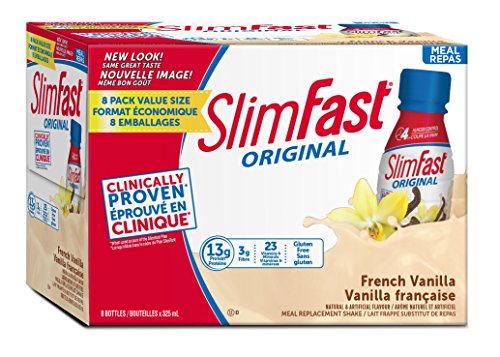 Slim Fast Original Meal Replacement or Weight Loss Ready to Drink Shakes with 13g of Protein, 3g of Fibre Plus 23 Vitamins and Minerals, Gluten Free, French Vanilla, 8 Bottles x 325ml