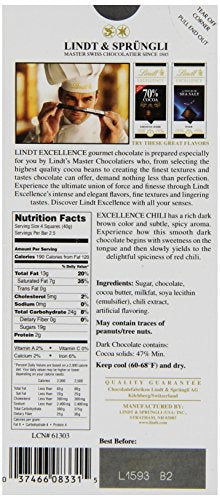 Lindt Excellence Chili Dark Chocolate Bar, 100 Grams Packages (Pack of 12)