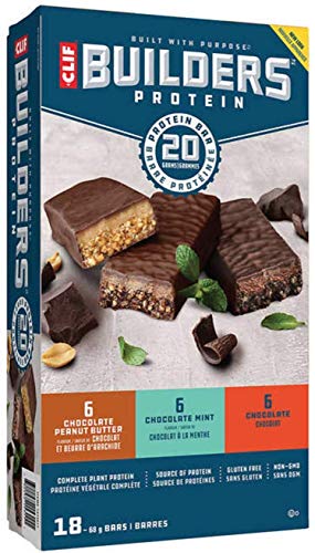 Clif Builder's Protein Bar Variety Pack (Chocolate Peanut Butter, Chocolate Mint And Chocolate) 68 g (2.4 oz), 18 Bars