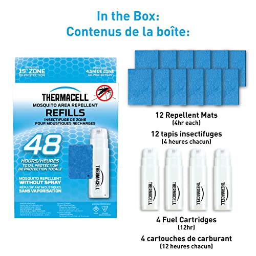 Thermacell Mosquito Repellent 48-Hour Refill; Includes 4 Fuel Cartridge & 12 Repellent Mats; Compatible with Fuel-Powered Thermacell Repellers; No Odour, DEET-Free Bug Spray Alternative