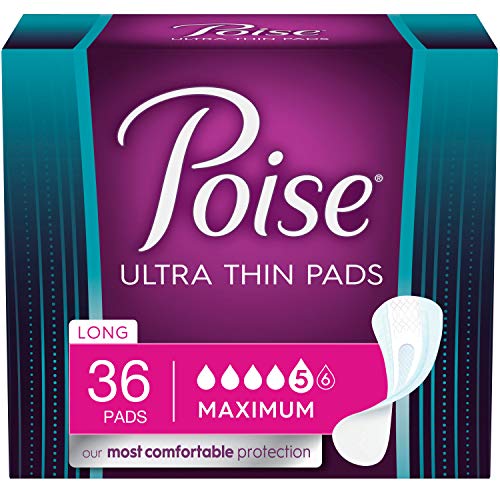 Poise Ultra Thin Postpartum Incontinence Pads, Maximum Absorbency, Long Length, 36 Count