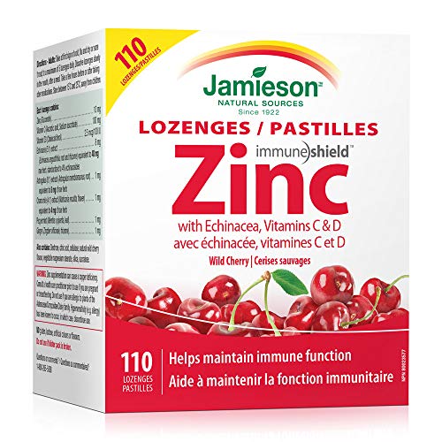 Jamieson Zinc Lozenges with Echinacea, Vitamins C and D3 - Wild Cherry Flavour, Club Size