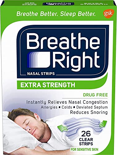 Breathe Right, Nasal Strips Extra Clear for Sensitive skin, 26 strips (2 pack)