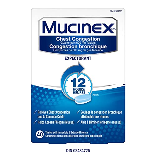 Mucinex Chest Congestion Guaifenesin 600 mg Tablets Expectorant (Cough Medicine), 40 Count