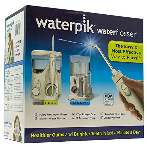 Waterpik Ultra Plus Water Flosser Nano Flosser Deluxe Traveler Case Tip Storage Case and 12 Accessory Tips Combo Pack