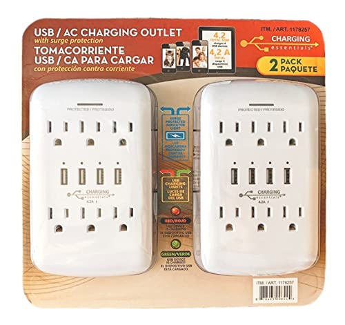 Charging Essentials, 2 Pack USB/AC Wall Outlets