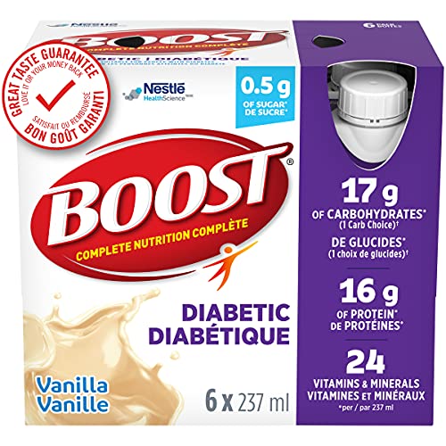 BOOST Diabetic Nutritional Supplement, Vanilla, 4 six-packs of 237ml