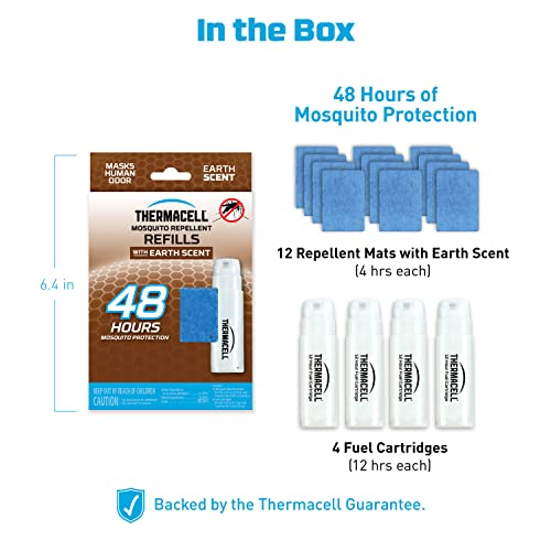 Thermacell Earth Scent Mosquito Repellent Refills; Contains 12 Scented Repellent Mats and 4 Fuel Cartridges; Delivers 48 Total Hours of Protection; for Use with Thermacell Fuel Mosquito Repellers